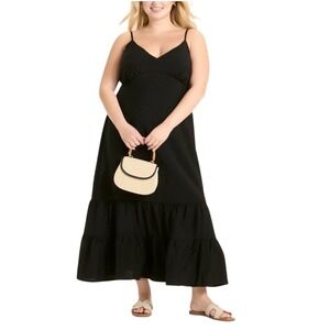 A New Day Women's XL Black Sleeveless Open Back Tiered Maxi Dress V Neck Casual